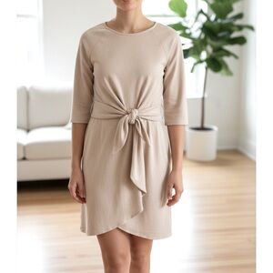Romeo Juliet Couture Neutral Ivory Cream Vegan Faux Suede Wrap Tie Front Dress